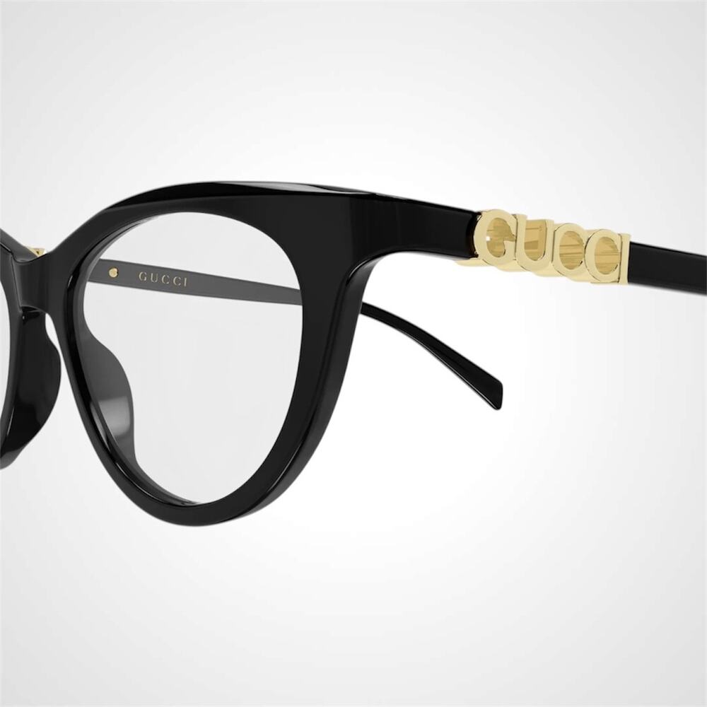 New GUCCI Eyeglasses Black 50mm Acetate Cat Eye Gold Cut Out Metal Logo Rx-able - Picture 3 of 4